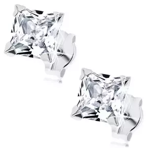 Cercei din aur alb de 9K - zirconiu pătrat transparent, 5 mm imagine