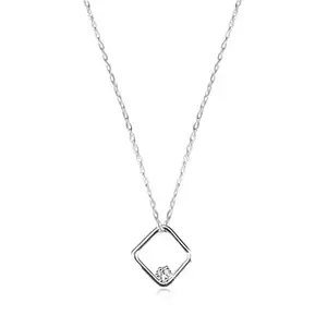 Colier din aur alb 375 - romb cu diamant strălucitor imagine