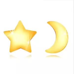 Cercei din aur galben 9K - lună și stea lucioasă, închidere de tip fluturaș imagine