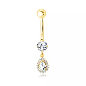Piercing din aur 585 pentru buric - lacrimă de zirconiu cu o margine strălucitoare imagine