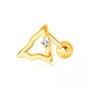 Piercing pentru buză sau bărbie din aur 14K - contur ondulat al triunghiului și un zirconiu clar imagine