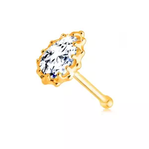 Piercing pentru nas din aur 14K - lacrimă transparentă de zirconiu cu margini și crestături imagine