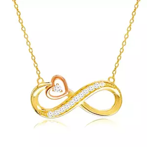 Colier din aur combinat 14K - simbol infinit decorat cu zirconii clare, contur inimă imagine