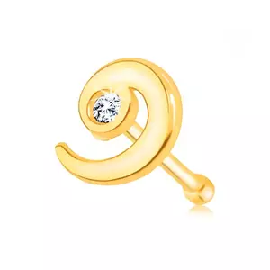 Piercing din aur 375 pentru nas - o spirală lucioasă decorată cu zirconiu clar imagine
