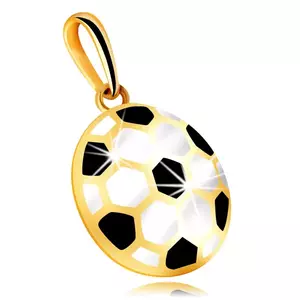 Pandantiv din aur 14K - minge convexă cu glazură alb-negru, cu spatele gol imagine