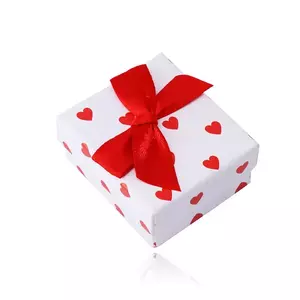 Cutie cadou pentru cercei - culoare albă, inimi roșii cu arc imagine