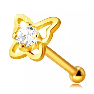 Piercing din aur galben 14K pentru nas - conturul unui fluture cu zirconiu rotund, 4mm imagine