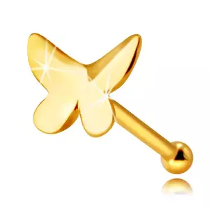 Piercing din aur 14K pentru nas - fluture cu o suprafață plană și aripi ușor curbate imagine