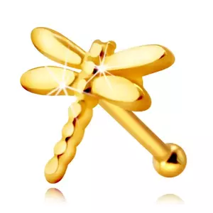 Piercing din aur 585 pentru nas - libelula cu aripi lungi lucioase imagine