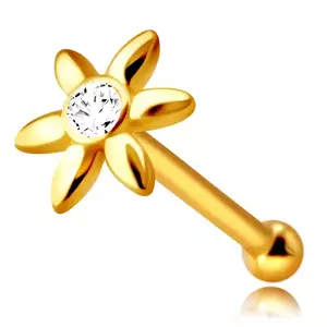 Piercing pentru nas în aur galben 14K - floare cu un zirconiu clar, petale lungi imagine