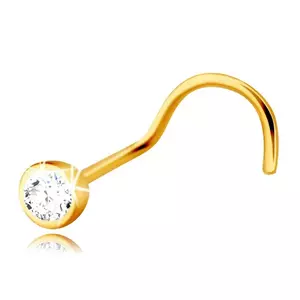 Piercing pentru nas din aur de 14K cu capăt curbat - zircon transparent într-o montură rotundă, 2 mm imagine