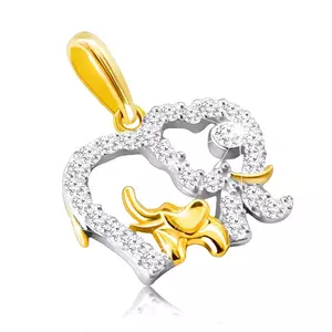 Pandantiv din aur combinat 14K - contur de elefant pavat cu zirconii, elefant mai mic în interior imagine