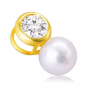 Pandantiv din aur de 14K - zirconiu rotund strălucitor, perlă de apă dulce albă netedă imagine