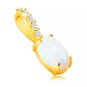 Pandantiv din aur de 14K - opal sintetic oval cu reflexe curcubeu, mici zirconii strălucitoare imagine