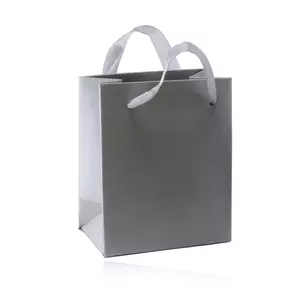 Pungă cadou din hârtie - culoare argintie, suprafață netedă din satin imagine