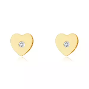 Cercei din aur galben de 14K - inimă cu un diamant strălucitor imagine