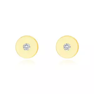 Cercei cu diamante din aur galben 14K - cerc plat cu un diamant clar imagine