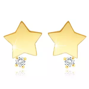Cercei din aur galben 9K - stea cu un diamant strălucitor, închidere de tip fluturaș imagine