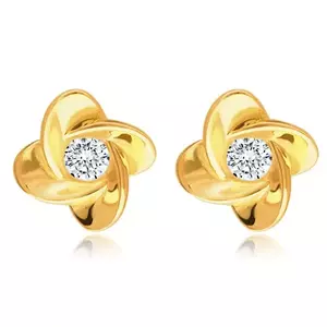 Cercei din aur galben de 14K - floare cu diamant, închidere de tip fluturaș imagine