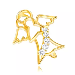 Pandantiv cu diamant din aur galben 14K - conturul unui înger cu o bandă strălucitoare imagine