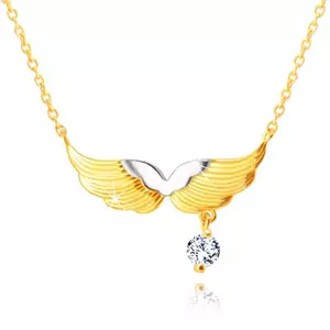 Colier din aur combinat de 14K - aripi de înger, diamant strălucitor imagine
