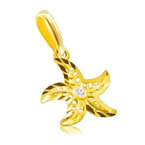 Pandantiv din aur galben de 14K - motiv stea de mare, diamant rotund strălucitor imagine