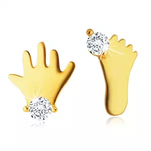 Cercei cu diamante din aur galben 14K - siluetă picior și mână, diamante strălucitoare imagine