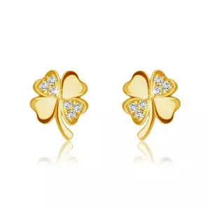 Cercei din aur galben de 14K - trifoi cu patru frunze cu diamante strălucitoare imagine