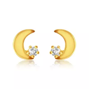 Cercei din aur galben de 14K - lună plată, diamant rotund clar imagine