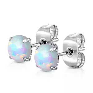 Cercei din oțel - opal sintetic rotund albastru, închidere cu știft - Diametru: 3 mm imagine