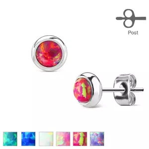 Cercei din oțel chirurgical - opal sintetic în montură, diferite culori, 6 mm - Culoare: Alb imagine