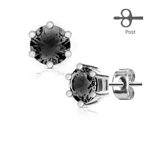 Cercei din oțel inoxidabil de culoare argintie, zircon negru rotund în montură - Diametru: 3 mm imagine