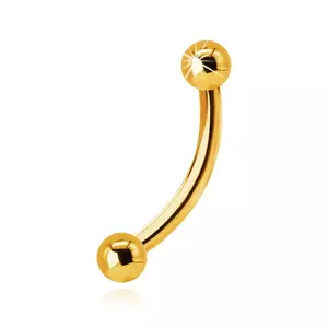 Piercing pentru sprâncene din aur galben de 9K, biluțe netede, arcuit, 1, 2 mm imagine