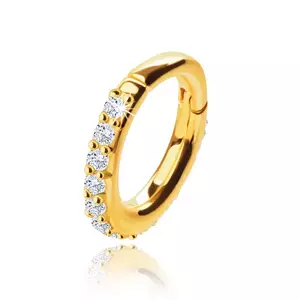 Piercing pentru nas din aur galben de 9K, cerc de 7 mm, zirconi transparente, grosime 1, 2 mm imagine