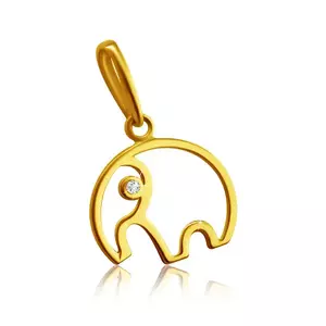 Pandantiv din aur galben de 14K - contur de elefant cu trunchi, zircon transparent imagine