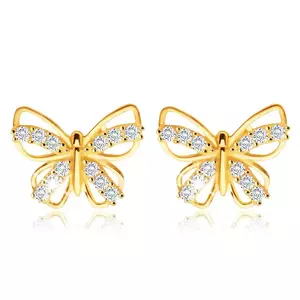 Cercei din aur galben 9K - fluture cu zirconii clare imagine