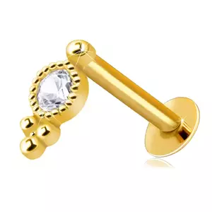Piercing pentru buză și bărbie din aur galben 375 - zirconiu rotund transparent cu încadrare decorativă imagine