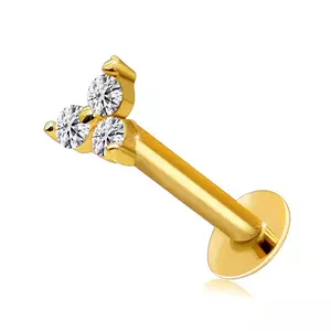Piercing drept pentru bărbie și buză din aur de 9K - un trifoi realizat din zirconii transparente imagine