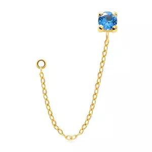 Piercing pentru ureche din aur galben de 9K – cercel cu zircon albastru, lanț suspendat cu zale ovale imagine