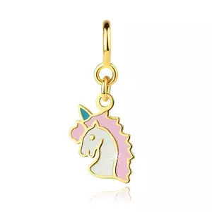 Pandantiv colorat pentru brățară din aur 375 – un unicorn emailat cu desen auriu imagine
