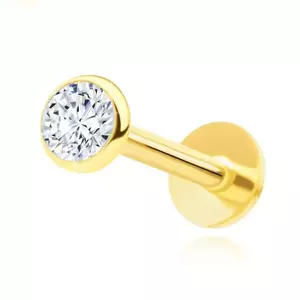 Piercing pentru buză și bărbie din aur galben 375 – un labret cu zircon rotund transparent imagine