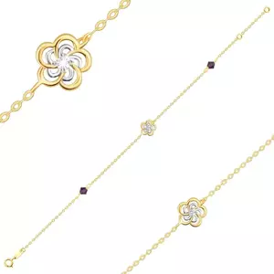 Brățară de aur combinat 585 – o floare în două tonuri, cristale Swarovski în culoarea ametist imagine