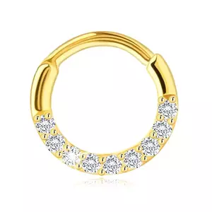 Piercing de nas rotund din aur 585 – linie de zirconii transparente, închidere cu clemă cu balama imagine