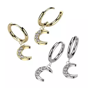 Cercei rotunzi din oțel chirurgical 316L - semilună cu zirconii transparente - Culoare: Argintiu imagine