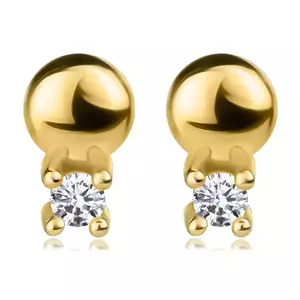 Cercei din aur galben 375 - zircon transparent, semisferă imagine