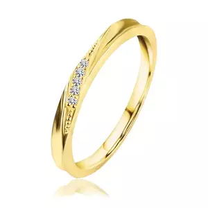 Inel cu diamant din aur galben 585 - crestătură diagonală, cinci diamante transparente - Marime inel: 49 imagine