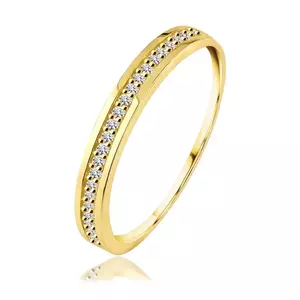 Inel cu diamante din aur galben de 14K - linie de diamante transparente în decupaj - Marime inel: 49 imagine