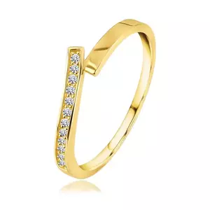 Inel din aur galben 585 - douăsprezece diamante transparente, umeri despicați - Marime inel: 49 imagine