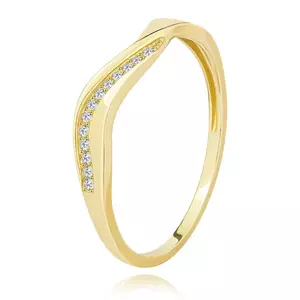 Inel din aur galben de 14K - val cu treisprezece diamante transparente - Marime inel: 49 imagine