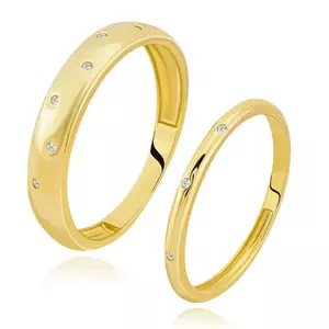 Verighete cu diamante din aur galben 585 - umeri convecși cu diamante transparente - Marime inel: 49 imagine